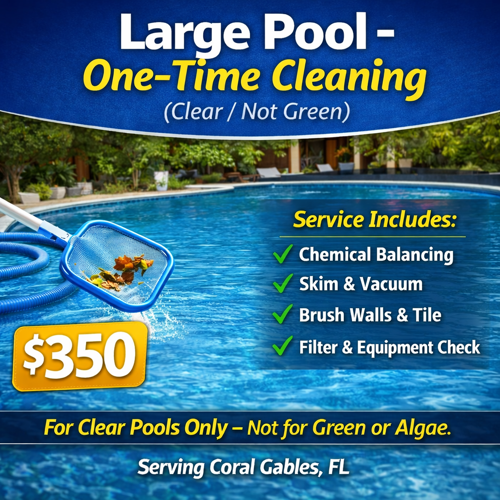 Large Pool – One-Time Cleaning (Clear / Not Green)